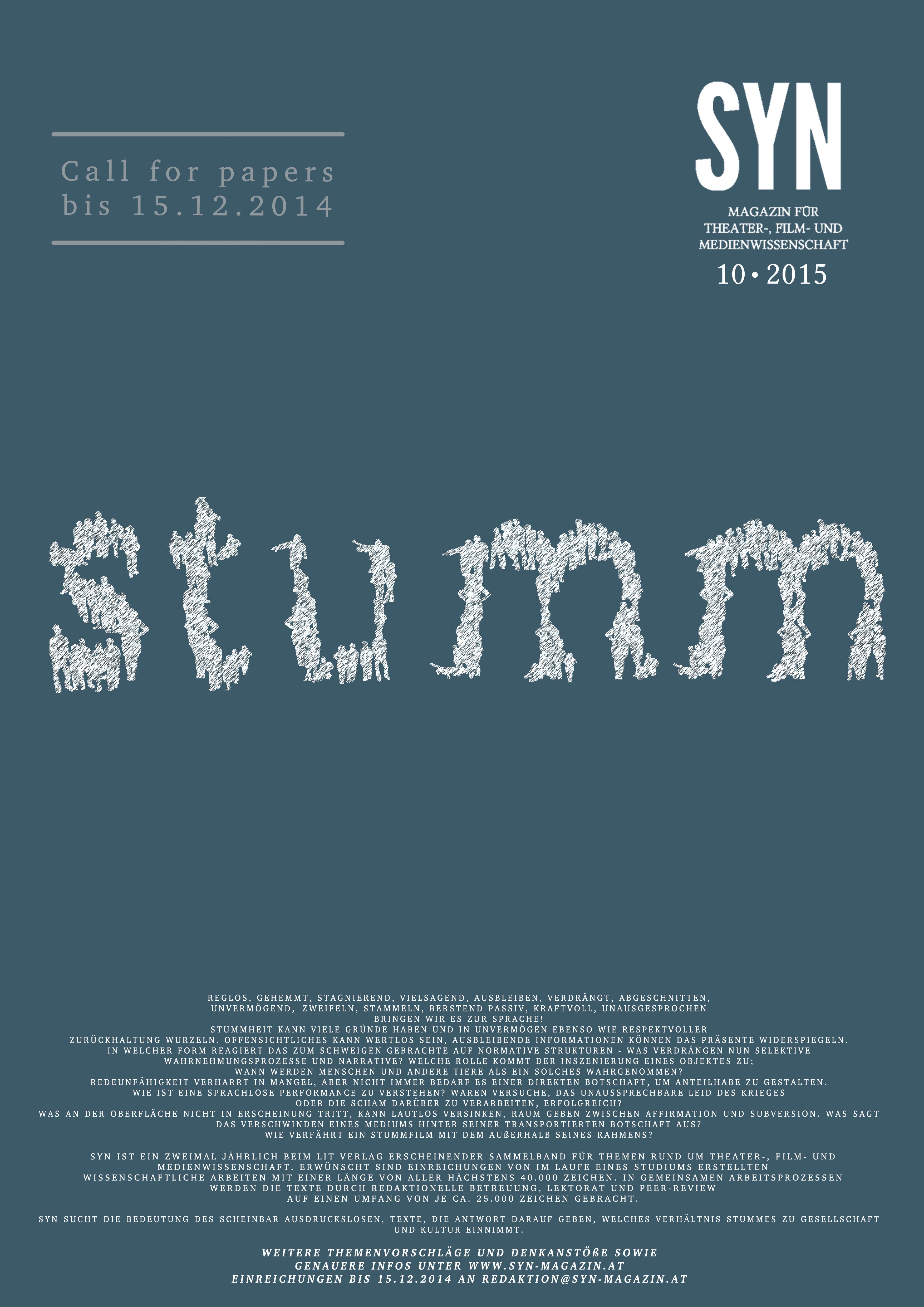 Call for Papers: SYN „stumm“, bis 15. Dezember